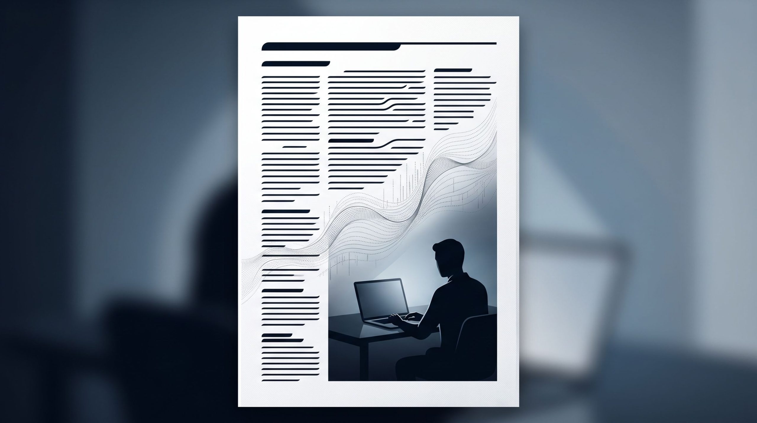 Creator CTRL chatgpt editorial hero An abstract article page combines dark text lines, a flowing dotted pattern and a silhouette working at a laptop.